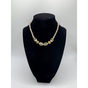Signed West Germany Faceted Glass Necklace Yellow Crystal 13–15”